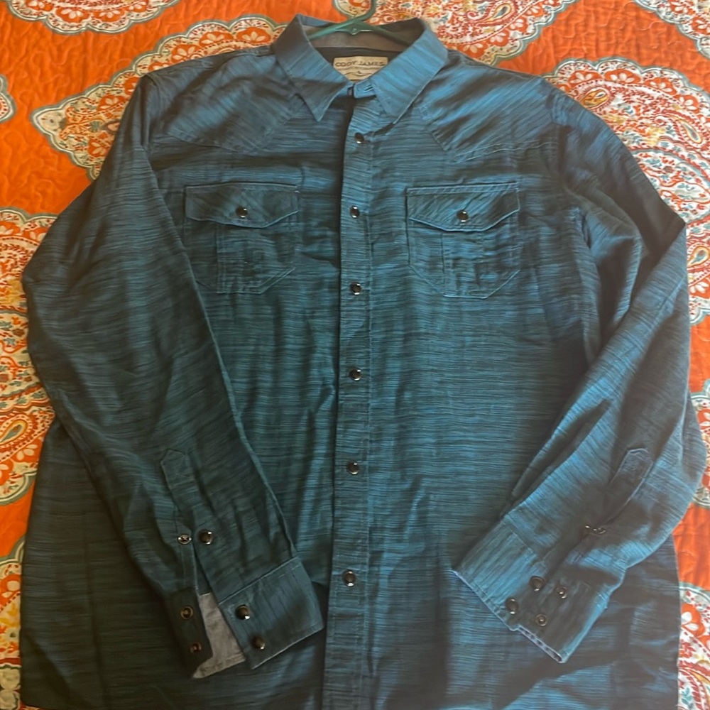 Men’s Teal Snap Front Shirt, Large